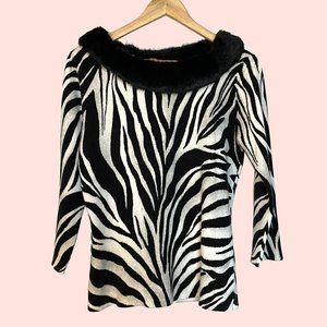 NortonMcnaughton zebra top w/ removable fur collar